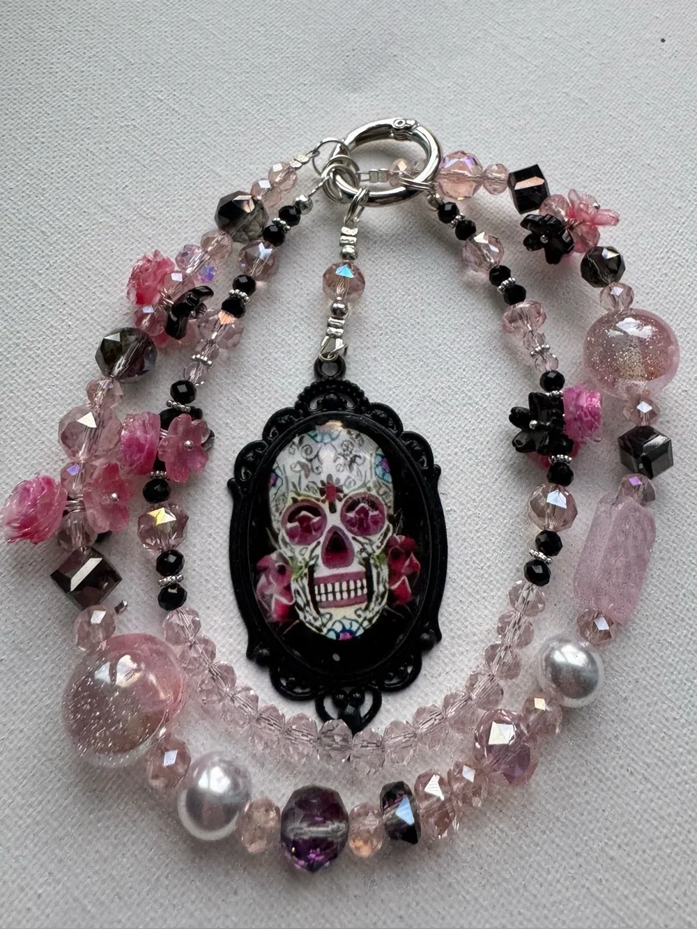 Pink Sugar Skull phone charm.Purple pumpkin and Harley Quinn $13 each